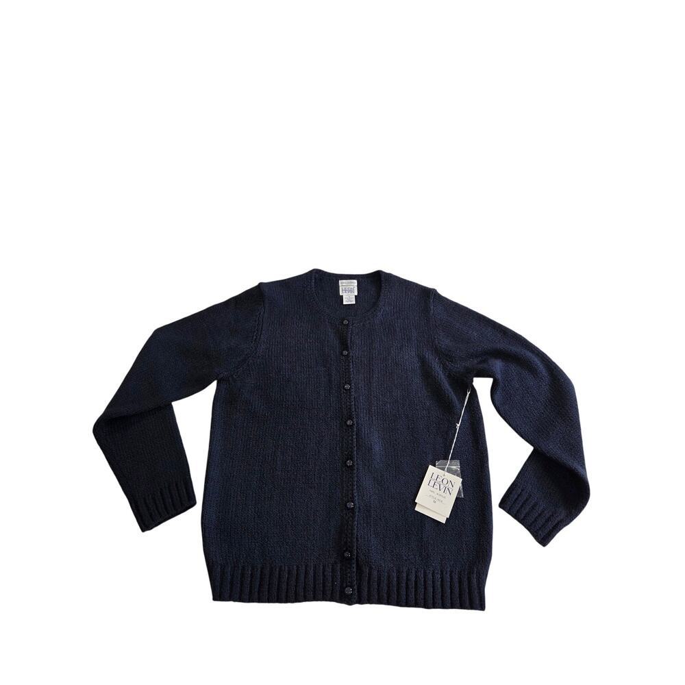 LEON LEVIN Hand Loomed Navy Blue Front Button Knit Acrylic Sweater Cardigan M